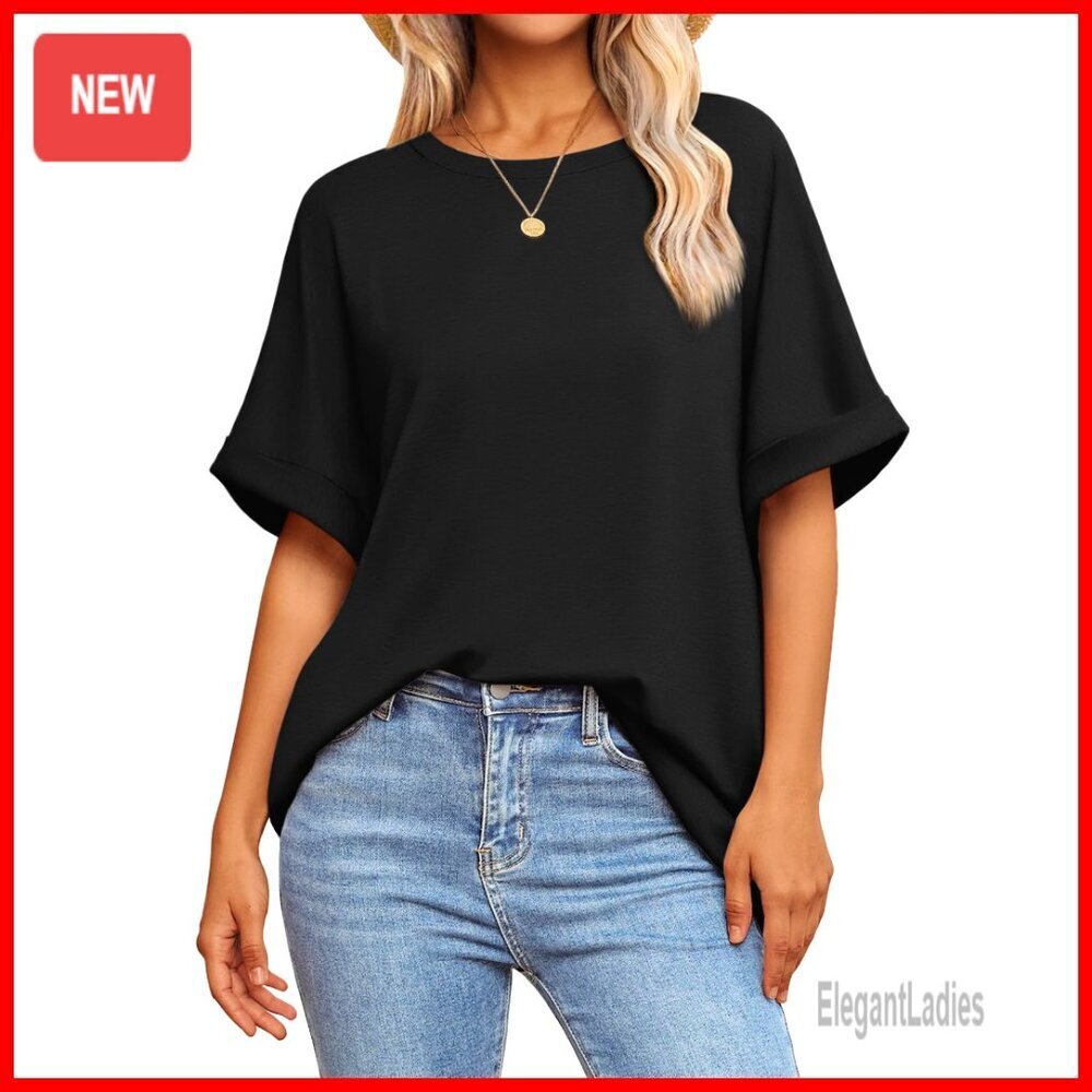 Oversized T-Shirt Loose Fit Short Sleeve Casual Top Workout Beach Vacation